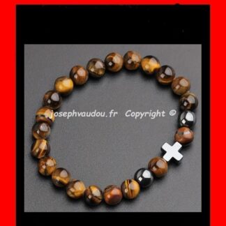Bracelet  oeil de tigre avec  croix en hématite
